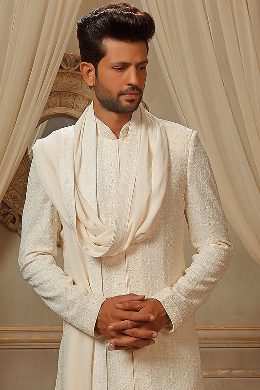 Lucknowi Embroidered Sherwani Set