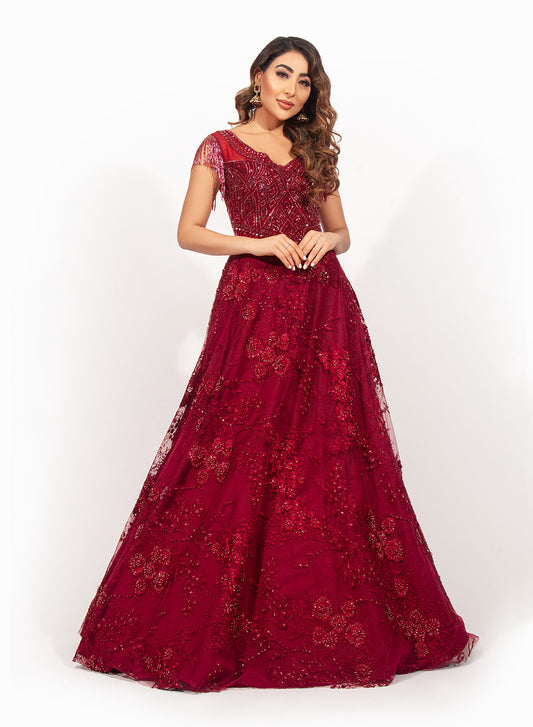 Maroon Beadwork Gown SS025