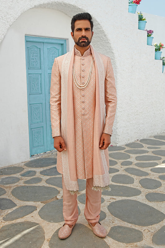 Rose Gold Brocade Sherwani (Ivory Churidar)